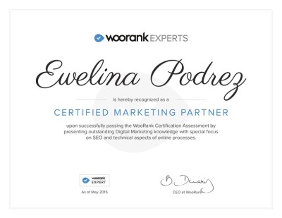 Ewelina Podrez - certyfikat Woorank